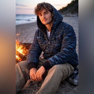 Vtg Element Aqua-Blue Blk Full Zip Hooded Jacket Mens L Skater Y2K AOP Lightning